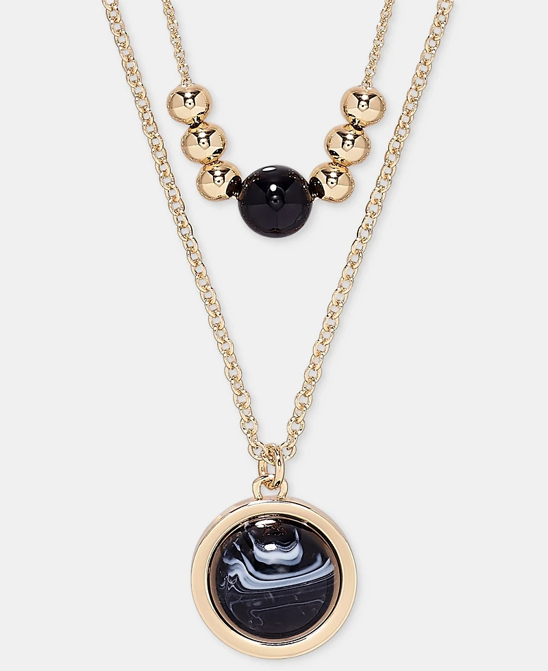 Dkny Jet Two Row Cabachon Pendant Necklace