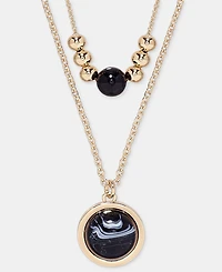 Dkny Jet Two Row Cabachon Pendant Necklace