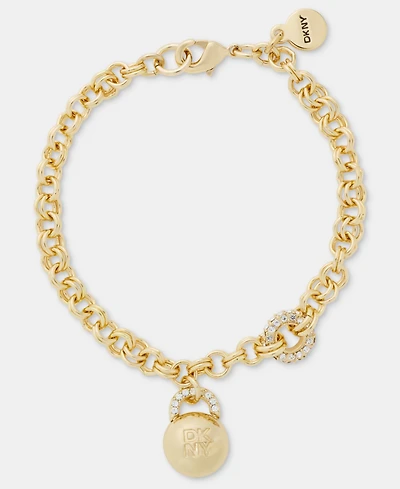 Dkny Gold-Tone Drama Crystal Logo Charm Flex Bracelet