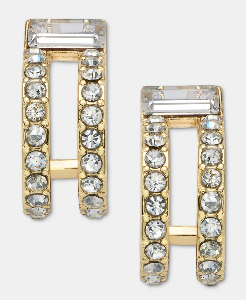 Dkny Gold-Tone Crystal Stone Pave C Hoop Earrings