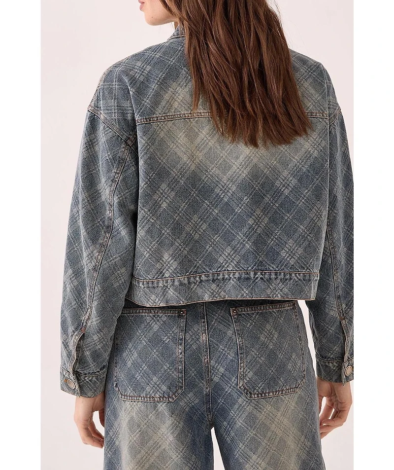 Nasty Gal Women's Check Denim Distressed Jacket