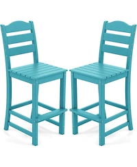 Gymax Set of 2 Hdpe Bar Stool Patio Tall Chair Backrest Footrest All Weather