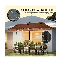Clihome Spacious Outdoor Umbrella,Double-sided Patio Umbrella,with Solar Lights and Base,Dining Table Umbrella Push Button Tilt
