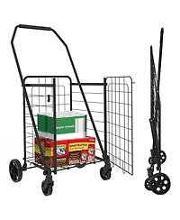 Rainsken Folding Shopping Cart, Grocery Cart with 360° Swivel Wheels, Open Door for Groceries and Laundry
