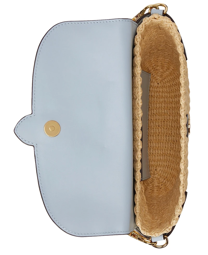 Lauren Ralph Small Lynden Straw-Leather Shoulder Bag