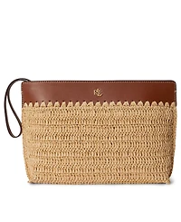 Lauren Ralph Lauren Leather-Trim Crocheted Straw Large Wallet