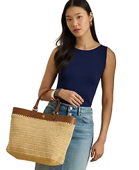 Lauren Ralph Lauren Leather Straw Extra-Large Kyla Tote Bag