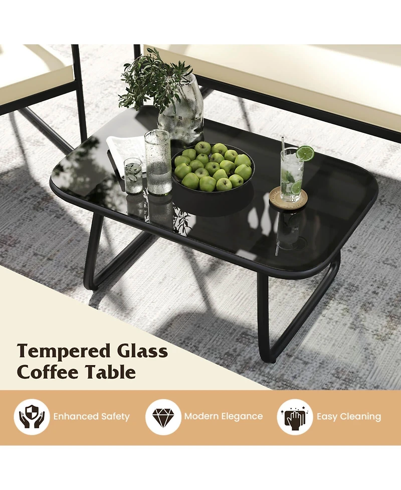 Gymax Set Of Patio Furniture Set w/Tempered Glass Coffee Table Pe Wicker Rattan Chairs