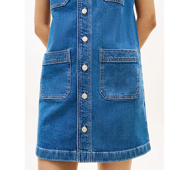 Tommy Hilfiger Women's Crewneck Mid-Blue Denim Mini Dress
