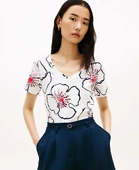 Tommy Hilfiger Women's Printed Ribbed V-Neck T-Shirt