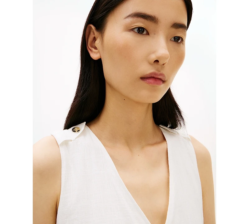 Tommy Hilfiger Women's Linen Belted V-Neck Wrap Dress