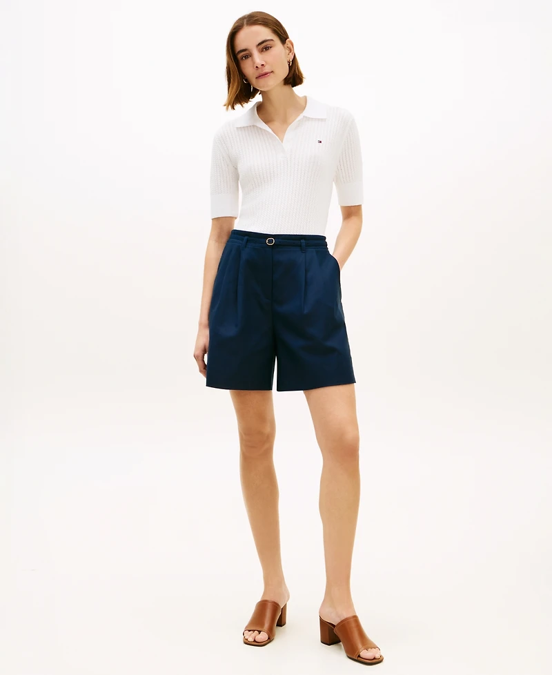 Tommy Hilfiger Women's Pointelle Short-Sleeve Polo Sweater