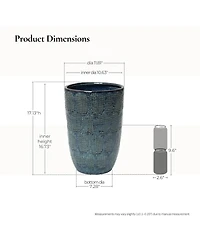 LuxenHome Ocean Grid Textured Ceramic Planter, 17" Tall, Decorative Pot with Raised Pattern