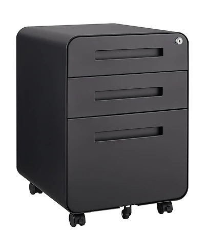 Rainsken 3 Drawer Mobile File Cabinet, Under Office Desk Metal Filing Cabinet with 5 Wheels, Versatile Storage Cabinet for Legal/Letter/A4 Files