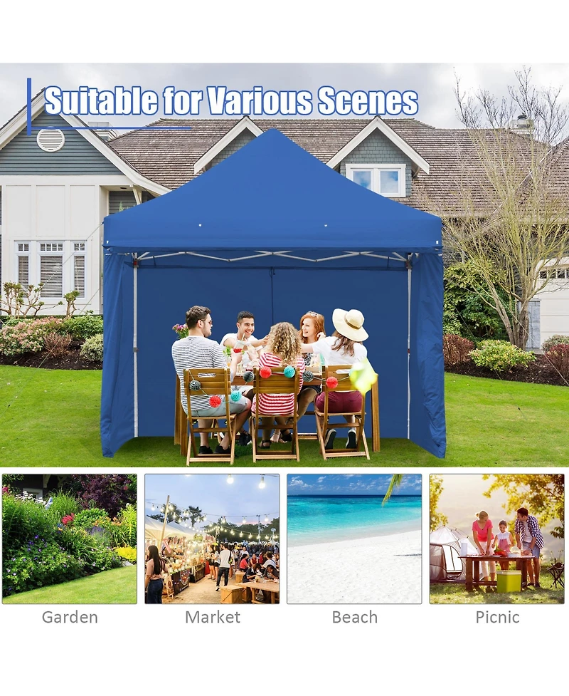 Mecale 10x10 ft Pop-Up Gazebo with 4 Adjustable Heights & Folding Awning