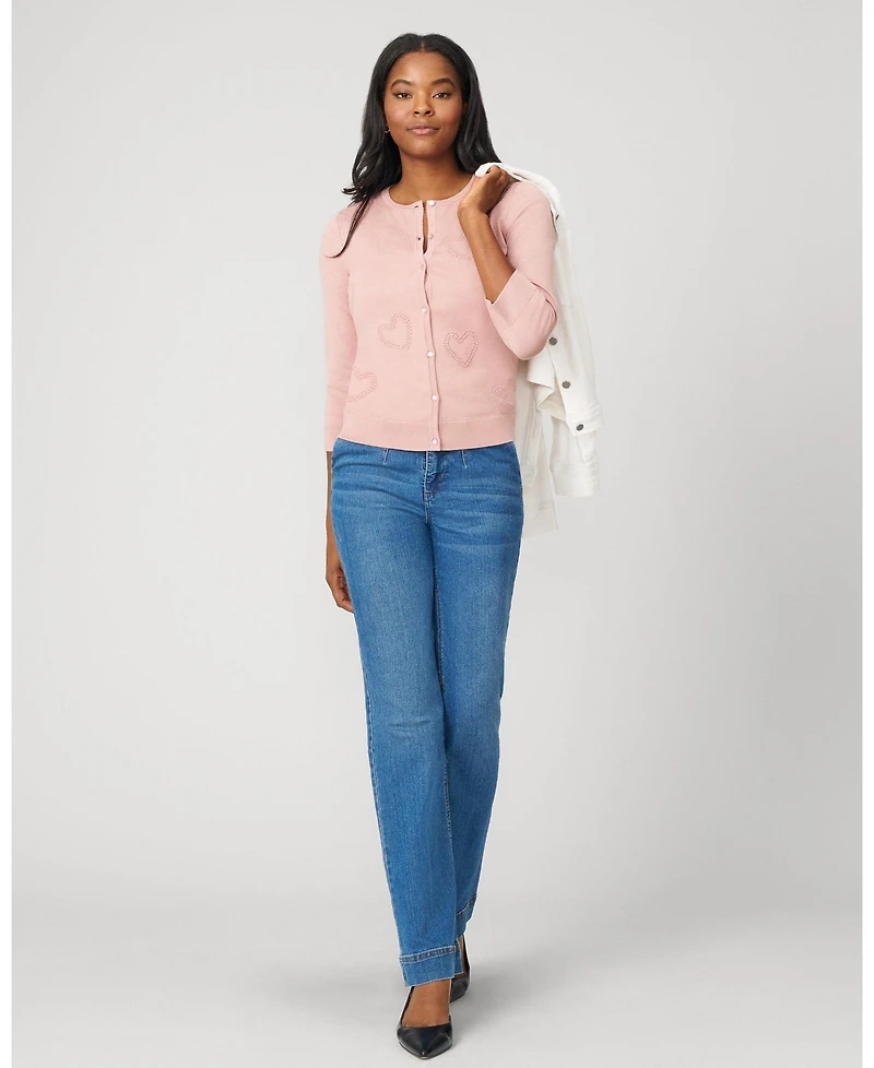 Cable & Gauge Women's Textured Heart Knit Cardigan