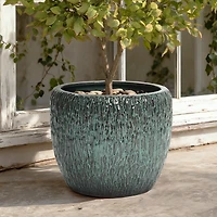 LuxenHome 11.8-Inch Tall Round Ceramic Planter, Bark Texture with Glossy Glaze