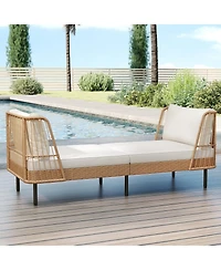 Gymax 2PCS Patio Wicker Daybed w/Seat Back Cushions Robust Metal Legs For Backyard