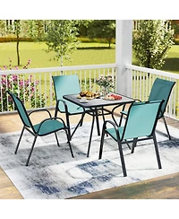 Gymax Set of 4 Patio Dining Chairs Stackable Armrest Space Saving Garden