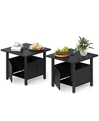 Gymax 2PCS Outdoor Side Table w/ 1.89'' Umbrella Hole Patio Umbrella Table Base Stand