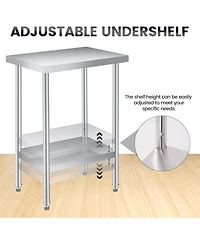 gaomon 24" x 24" Stainless Steel Work Table with Adjustable Lower Shelf, 201 Grade Commercial Kitchen Prep Table & Utility Table