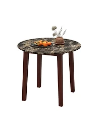 Sugift 35 Inch Round Dining Table with Rubber Wood Legs and Marble-textured Veneer Tabletop
