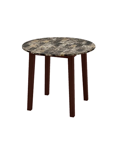 Sugift 35 Inch Round Dining Table with Rubber Wood Legs and Marble-textured Veneer Tabletop