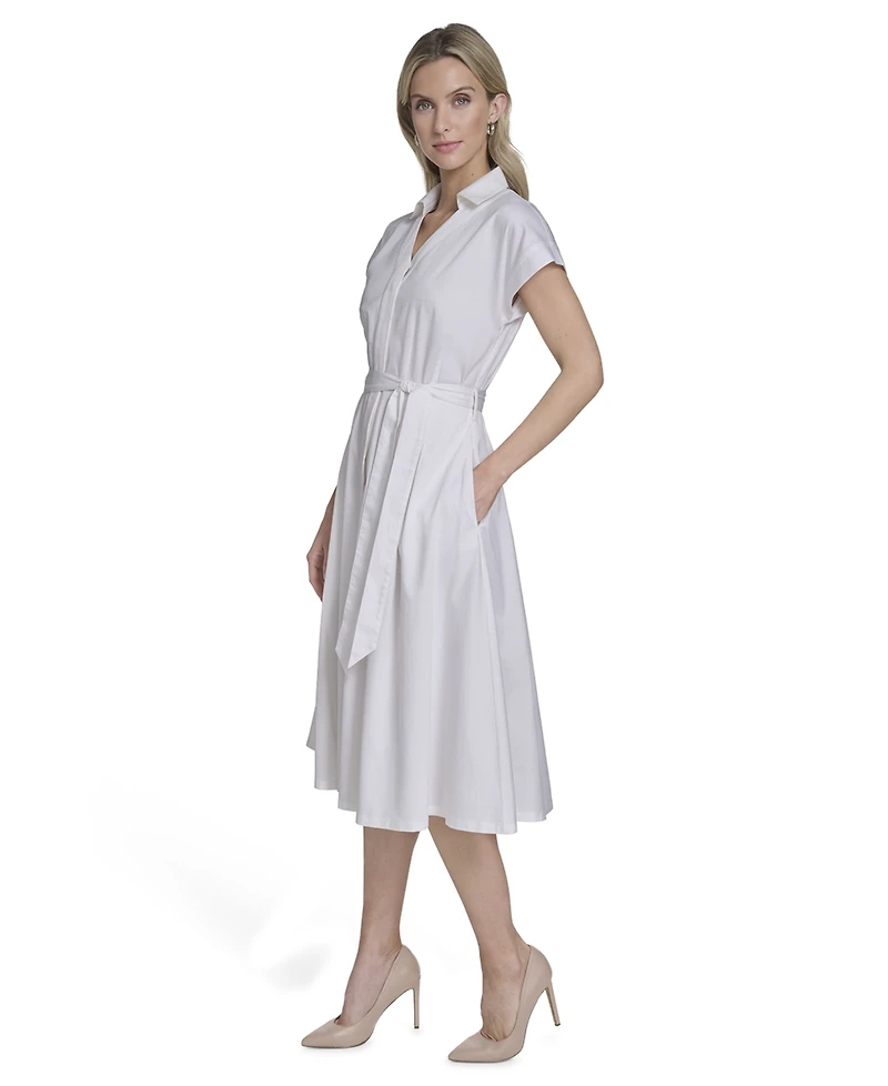 Calvin Klein Women's Belted Cap-Sleeve Collared Midi Shirtdress