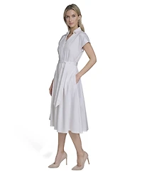 Calvin Klein Women's Belted Cap-Sleeve Collared Midi Shirtdress