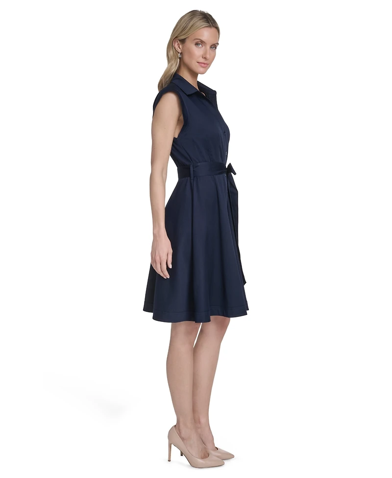 Calvin Klein Women's Belted Button-Front Collared Fit-and-Flare Dress