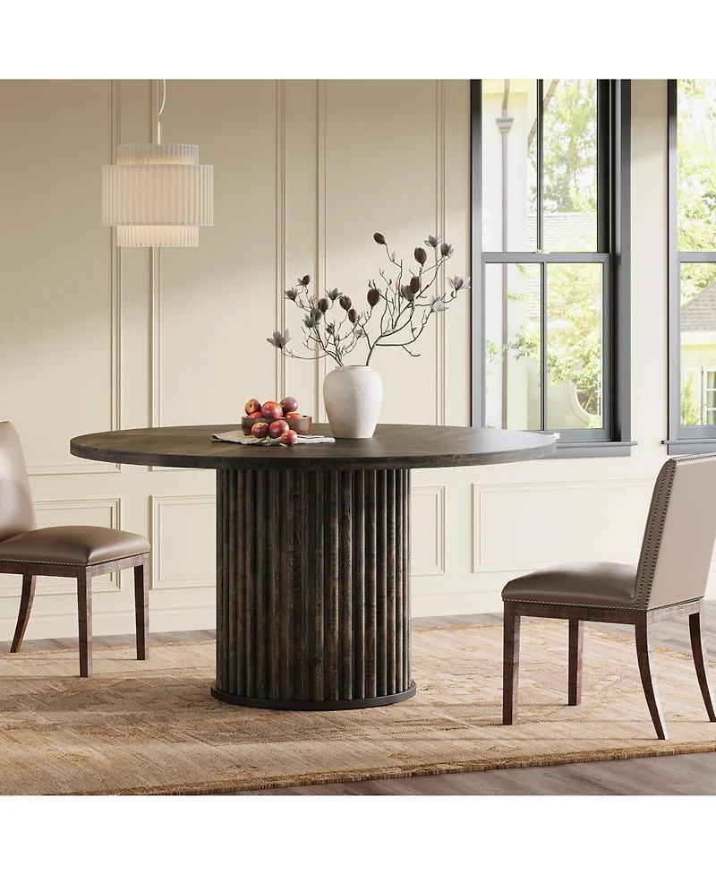Tribesigns 47.24-Inch Round Dining Table for 4-6 People, Modern Fluted Mdf + Metal Base Kitchen Table