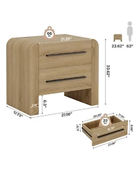 Tribesigns Nightstand with 2 Drawers Set of 2, 27.55" Night Stand with Storage, Modern Curved Bedside Table with Metal Handles.