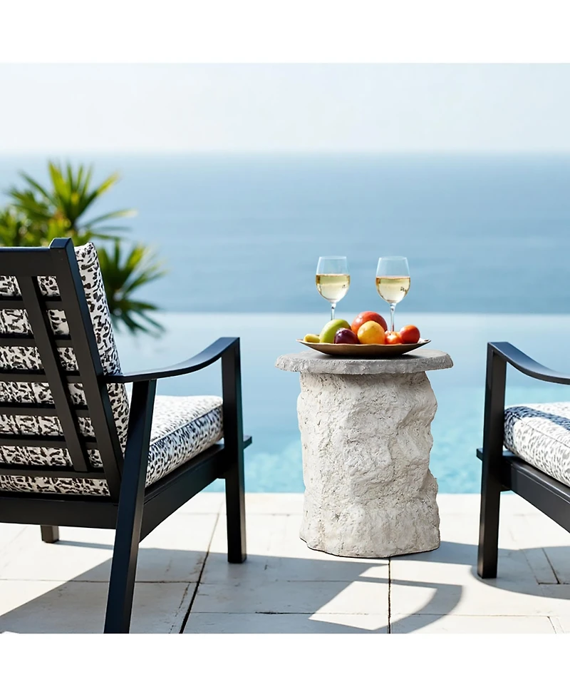 LuxenHome Outdoor Side Table, 18.7" MgO Patio Accent with Textured Base & Smooth Round Top