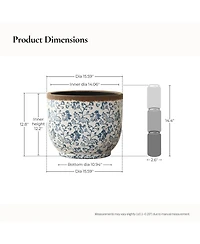 LuxenHome Floral Ceramic Planter, 15.59" Round, Indoor & Outdoor Garden Pot