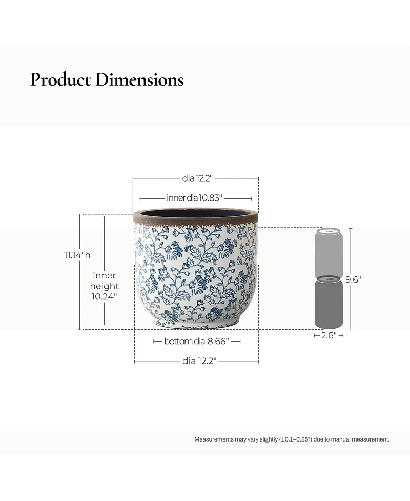 LuxenHome Planter, 12.2" Round, Indoor & Outdoor Garden Pot