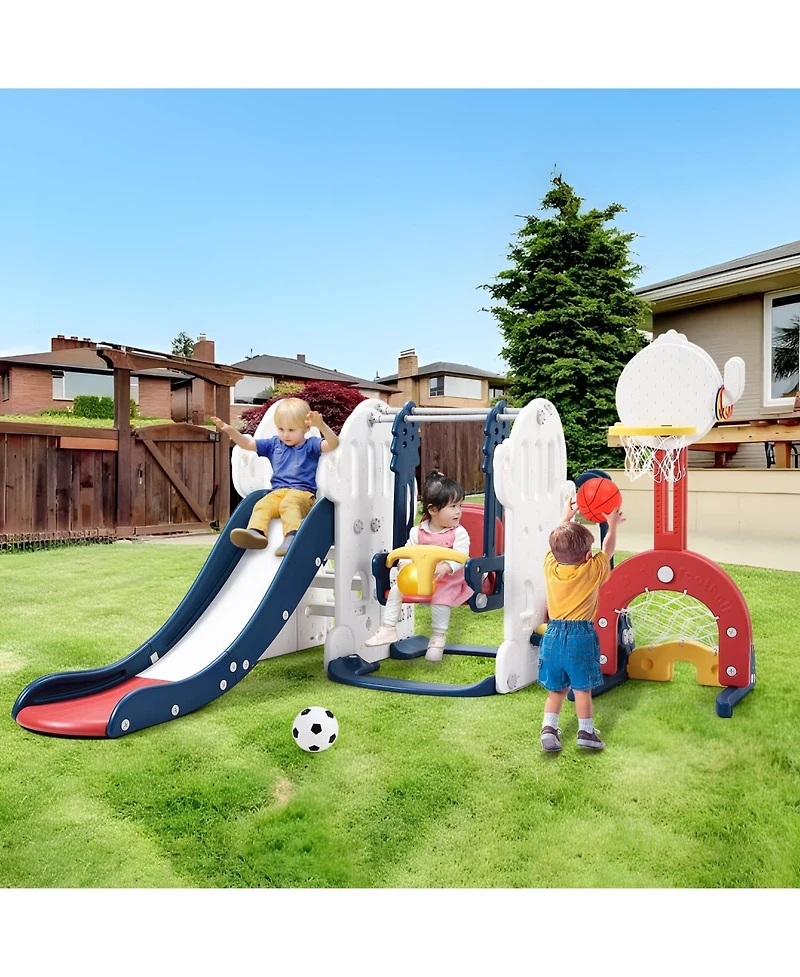 gaomon 7 in 1 Toddler Slide and Swing Set with Slipping Slope Basketball Hoop Soccer Golf Ring Toss Game