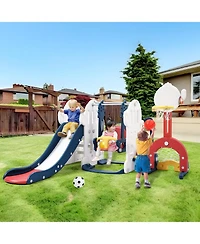 gaomon 7 in 1 Toddler Slide and Swing Set with Slipping Slope Basketball Hoop Soccer Golf Ring Toss Game