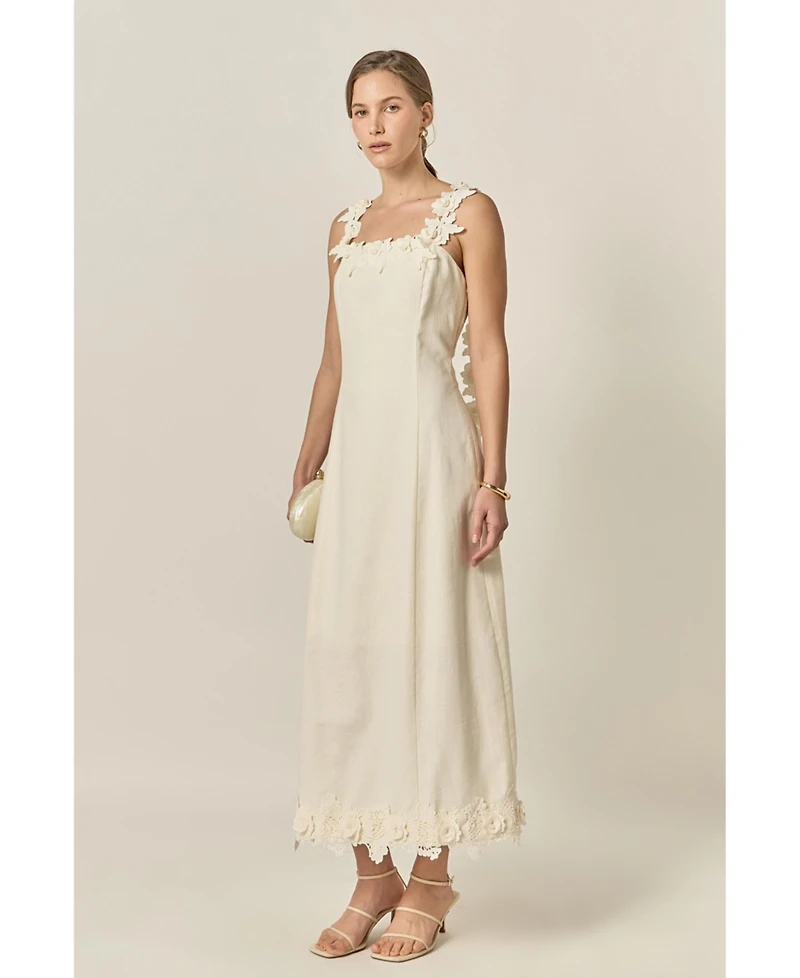 English Factory Women's Flower Strap Detail Midi Dress