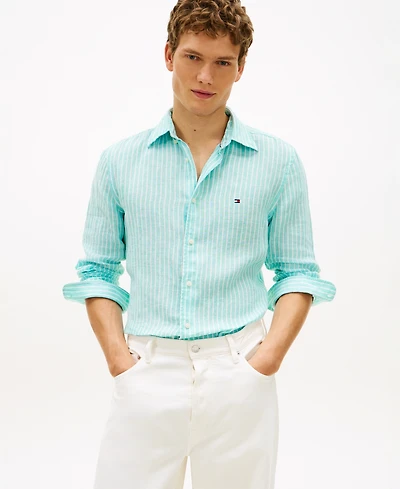 Tommy Hilfiger Men's 100% Linen Bengal Stripe Shirt