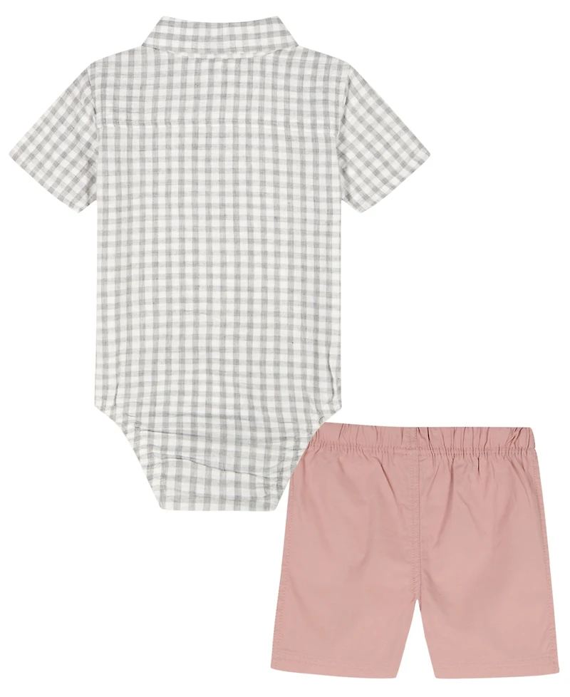 Calvin Klein Baby Boys' Plaid Polo Bodysuit and Twill Shorts, 2-Piece Set
