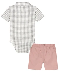 Calvin Klein Baby Boys' Plaid Polo Bodysuit and Twill Shorts, 2-Piece Set