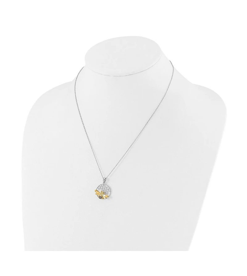 Curata Jewelry 925 Sterling and Rhodium Plated Enamel Bee in Hive Necklace 25x18mm Pendant Necklace