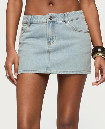 Edikted Women's Spencer Low Rise Denim Micro Skirt