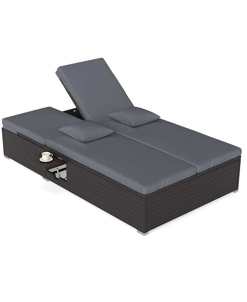 Gymax Patio Daybed Pe Wicker Double Chaise Lounge Adjustable Backrests Outdoor