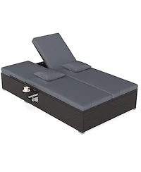 Gymax Patio Daybed Pe Wicker Double Chaise Lounge Adjustable Backrests Outdoor