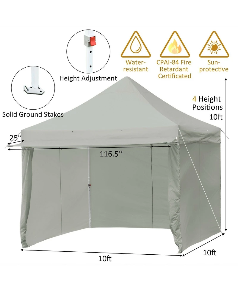 Mecale 10x10 ft Pop-Up Gazebo with 4 Adjustable Heights & Folding Awning