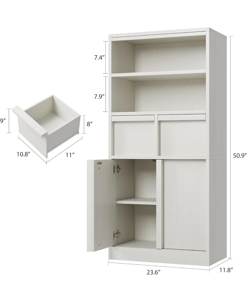 gaomon Tall Freestanding Bathroom Cabinet, 51" H, Doors & 2 Drawers, Organizer for Bathroom, Living Room, Kitchen & Pantry, White