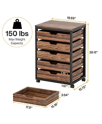 Rainsken 5-Drawer Mobile Storage Cabinet, Industrial Wood Drawer Organizer with Wheels for Office, Bedroom and Entryway