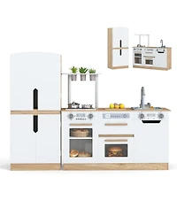 Mecale Wooden 2-Piece Kids Kitchen Playset with Fridge & Running Water for Interactive Play