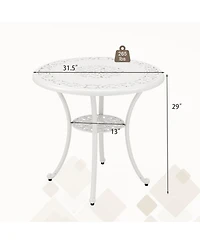 Clihome 31.5" Round Cast Aluminum Patio Table for 4 with 2" Umbrella Hole